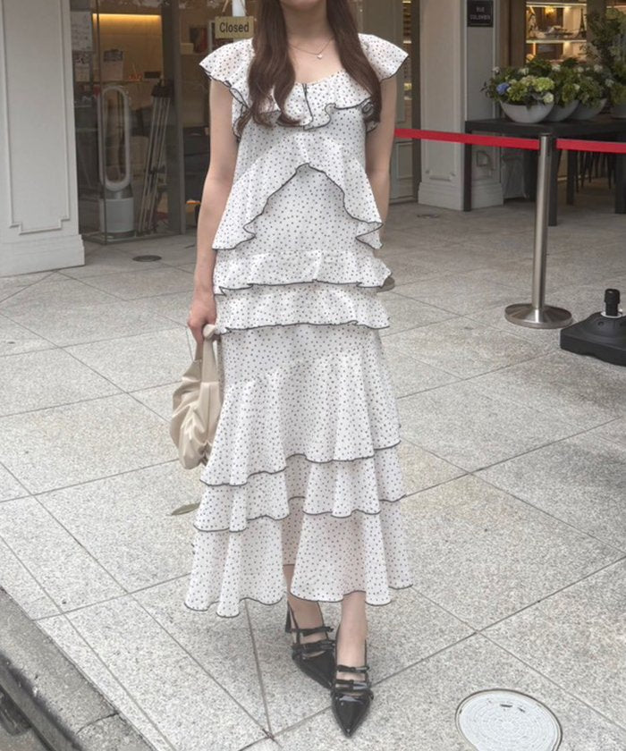ナイスクラップ NICE CLAUP ドットフリルティアードOP （IVY） IVY