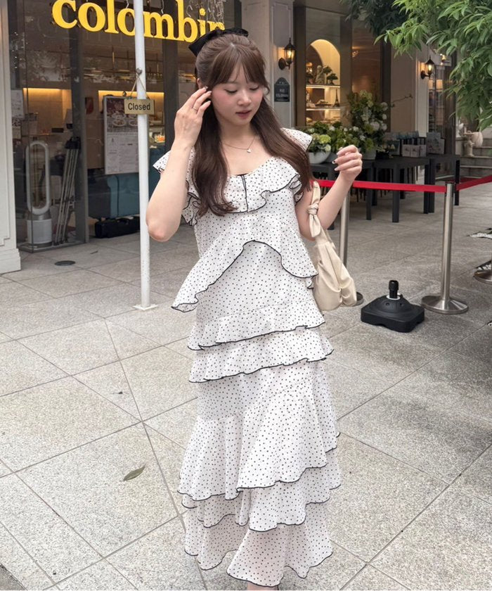 ナイスクラップ NICE CLAUP ドットフリルティアードOP （IVY） IVY