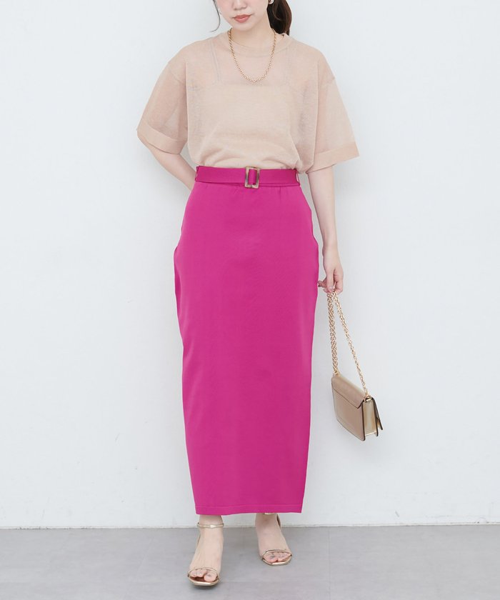 ナイスクラップ NICE CLAUP 【natural couture】セットアップ対応べっこうベルト付きニット （PP） PP