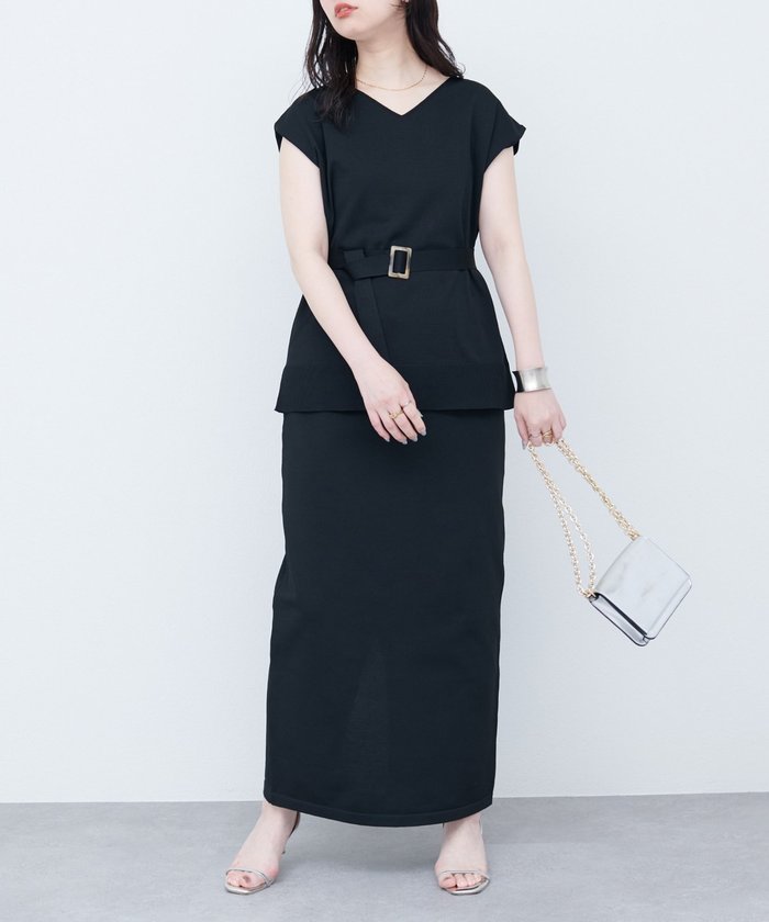 ナイスクラップ NICE CLAUP 【natural couture】セットアップ対応べっこうベルト付きニット （BK） BK
