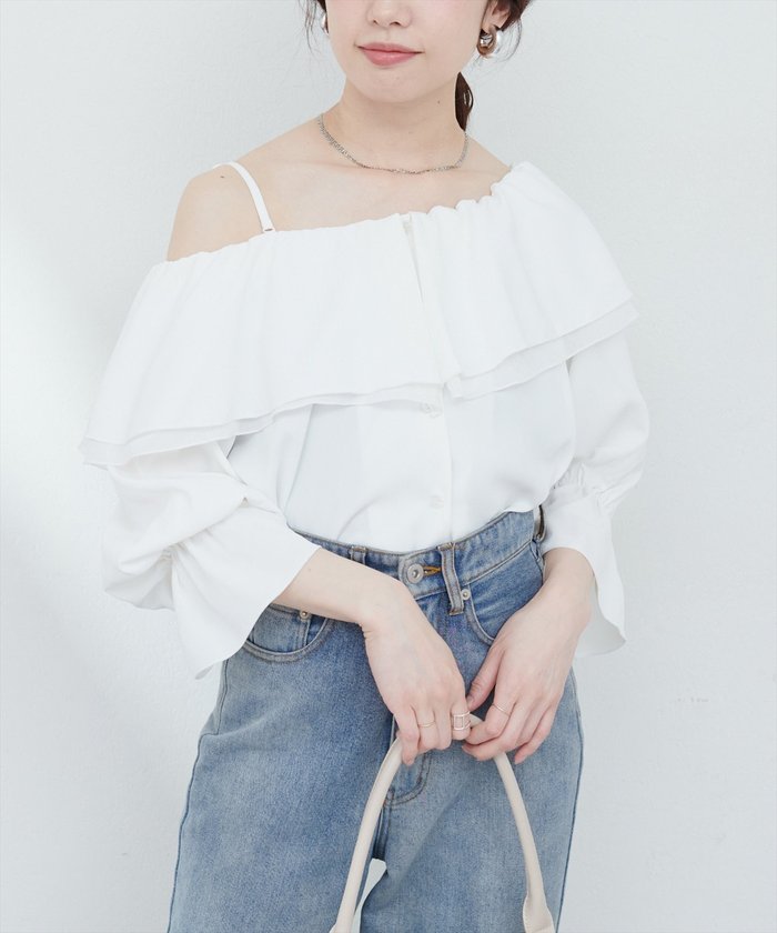 ナイスクラップ NICE CLAUP 【natural couture】マルチWAYフリル衿ブラウス （OFF） OFF