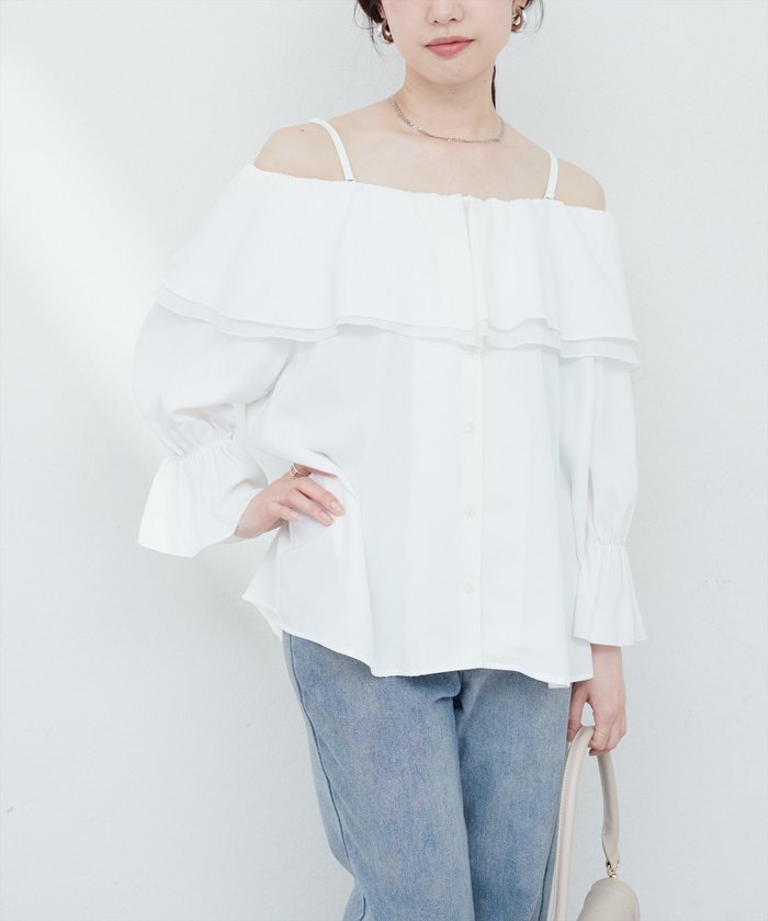 ナイスクラップ NICE CLAUP 【natural couture】マルチWAYフリル衿ブラウス （OFF） OFF