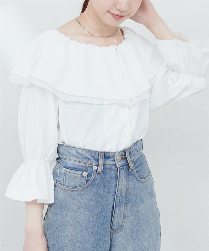 ナイスクラップ NICE CLAUP 【natural couture】マルチWAYフリル衿ブラウス （OFF） OFF