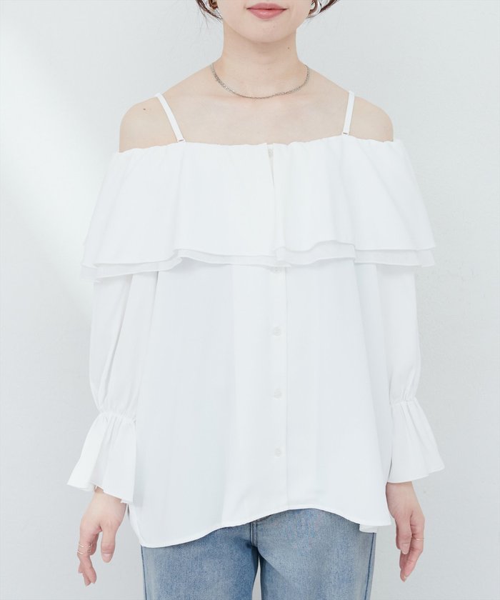 ナイスクラップ NICE CLAUP 【natural couture】マルチWAYフリル衿ブラウス （OFF） OFF