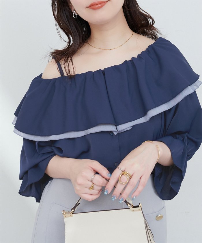 ナイスクラップ NICE CLAUP 【natural couture】マルチWAYフリル衿ブラウス （OFF） OFF