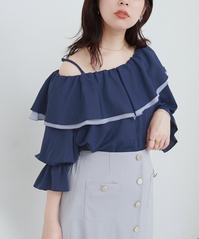 ナイスクラップ NICE CLAUP 【natural couture】マルチWAYフリル衿ブラウス （OFF） OFF
