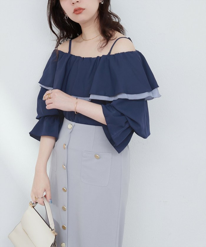 ナイスクラップ NICE CLAUP 【natural couture】マルチWAYフリル衿ブラウス （OFF） OFF