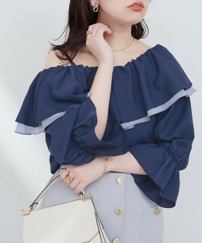 ナイスクラップ NICE CLAUP 【natural couture】マルチWAYフリル衿ブラウス （NVY） NVY