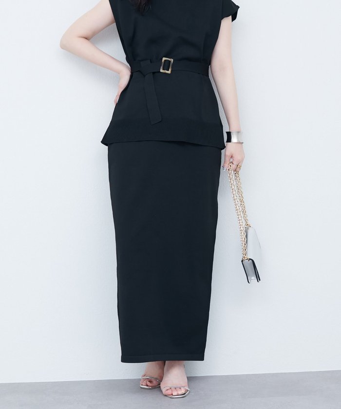 ナイスクラップ NICE CLAUP 【natural couture】べっこうベルト付きニットスカート （LBE） LBE