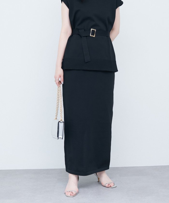 ナイスクラップ NICE CLAUP 【natural couture】べっこうベルト付きニットスカート （LBE） LBE