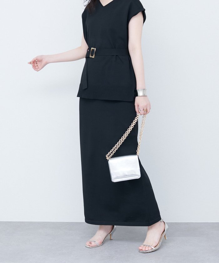 ナイスクラップ NICE CLAUP 【natural couture】べっこうベルト付きニットスカート （LBE） LBE