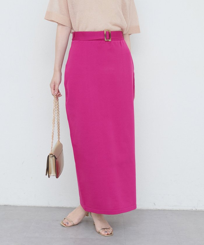 ナイスクラップ NICE CLAUP 【natural couture】べっこうベルト付きニットスカート （LBE） LBE