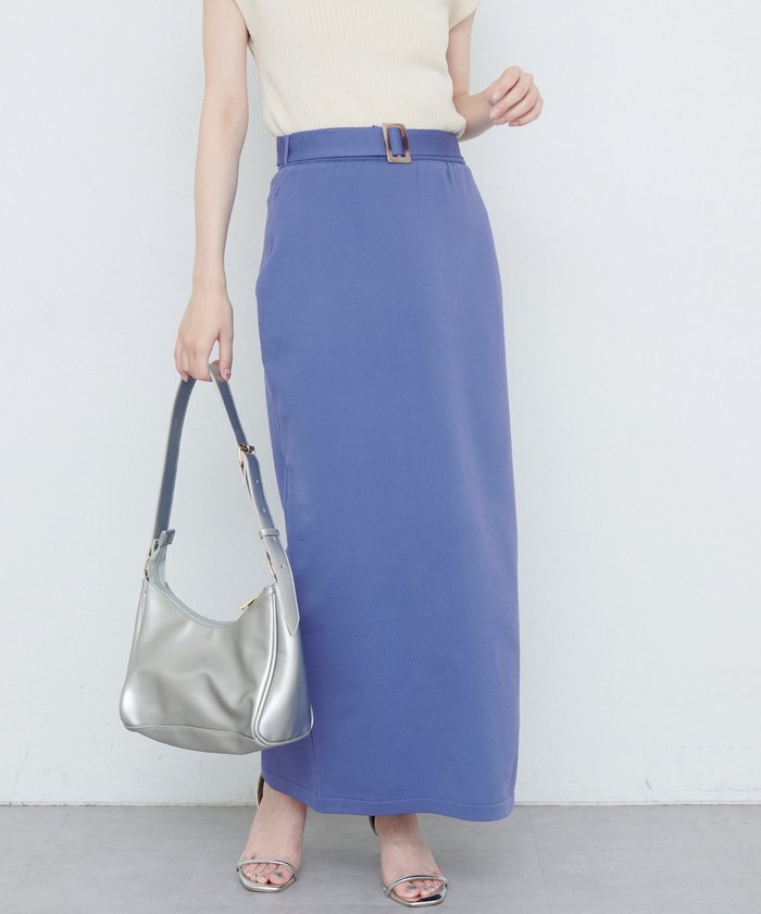 ナイスクラップ NICE CLAUP 【natural couture】べっこうベルト付きニットスカート （LBE） LBE