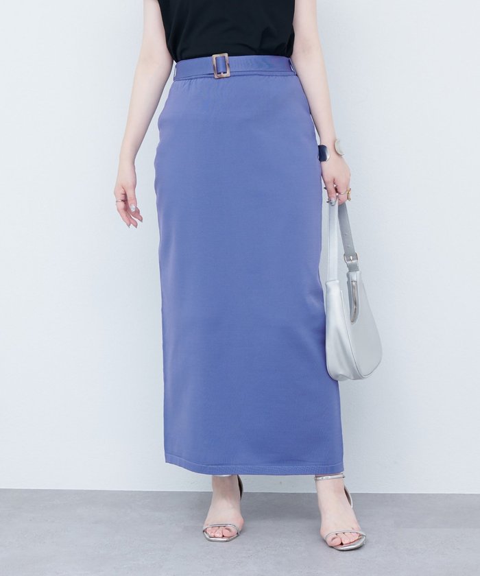 ナイスクラップ NICE CLAUP 【natural couture】べっこうベルト付きニットスカート （LBE） LBE