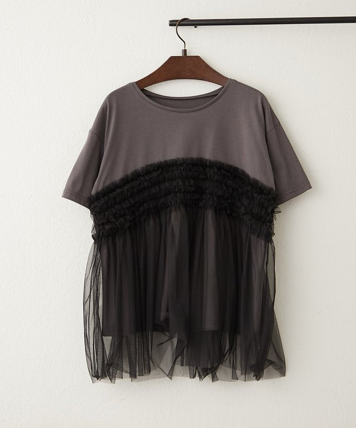 ナイスクラップ NICE CLAUP チュールフリルドッキングTシャツ （CGY） CGY