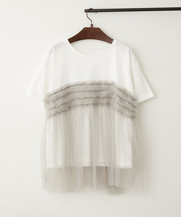 ナイスクラップ NICE CLAUP チュールフリルドッキングTシャツ （CGY） CGY