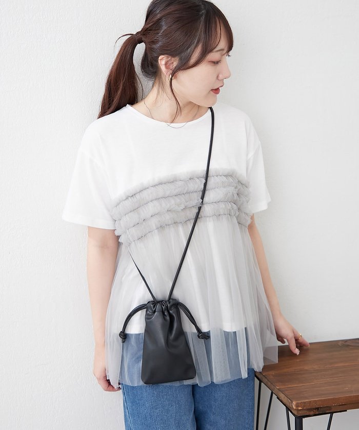 ナイスクラップ NICE CLAUP チュールフリルドッキングTシャツ （CGY） CGY