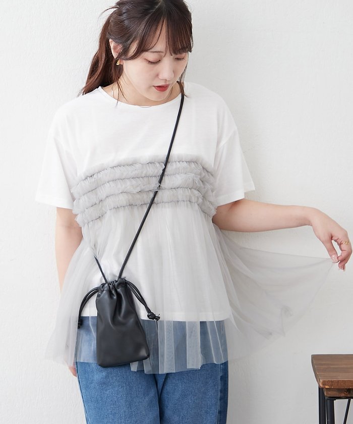 ナイスクラップ NICE CLAUP チュールフリルドッキングTシャツ （CGY） CGY