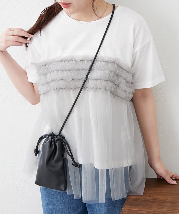 ナイスクラップ NICE CLAUP チュールフリルドッキングTシャツ （CGY） CGY