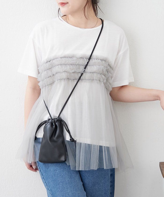 ナイスクラップ NICE CLAUP チュールフリルドッキングTシャツ （CGY） CGY