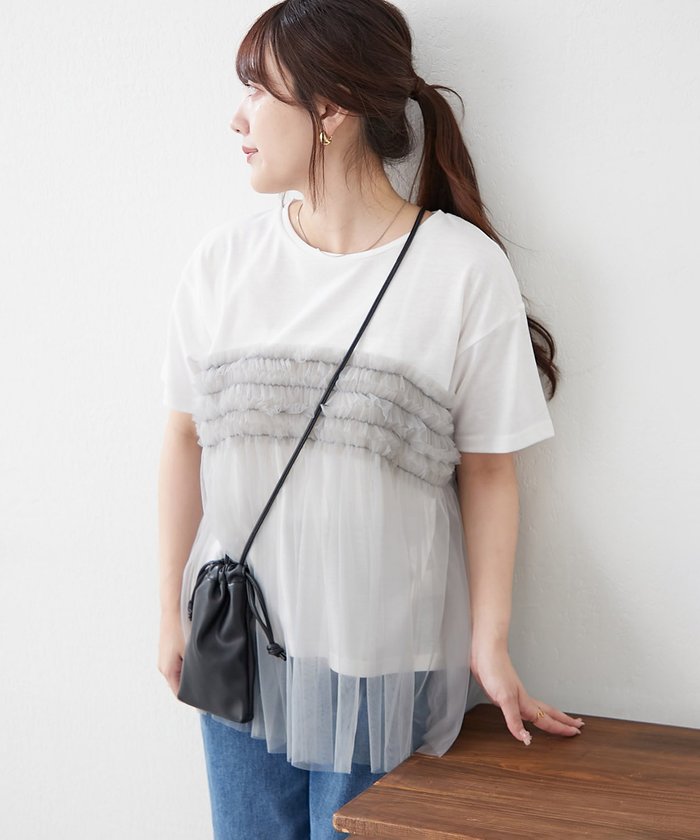 ナイスクラップ NICE CLAUP チュールフリルドッキングTシャツ （CGY） CGY