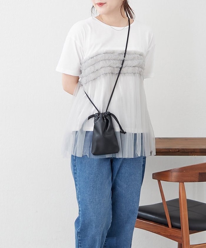 ナイスクラップ NICE CLAUP チュールフリルドッキングTシャツ （CGY） CGY