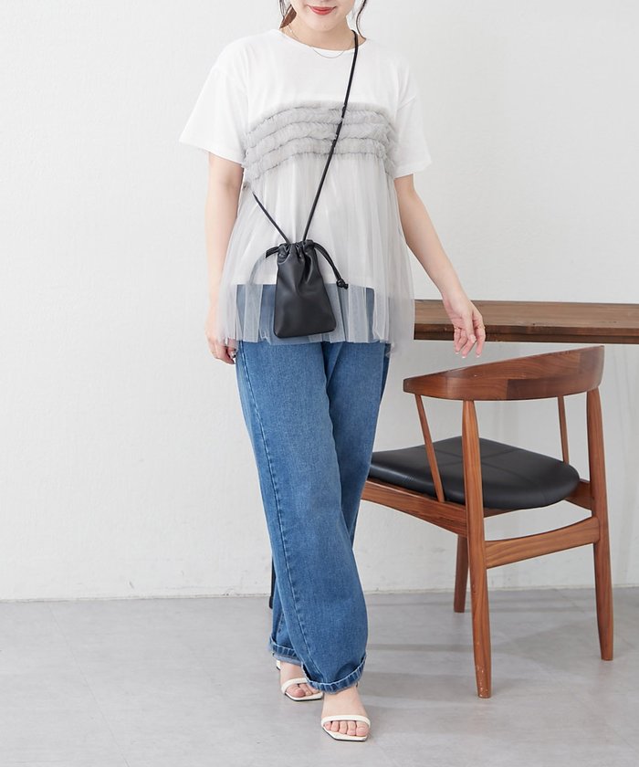 ナイスクラップ NICE CLAUP チュールフリルドッキングTシャツ （CGY） CGY