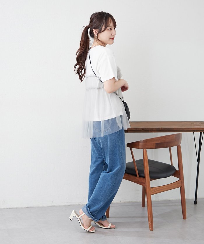 ナイスクラップ NICE CLAUP チュールフリルドッキングTシャツ （CGY） CGY