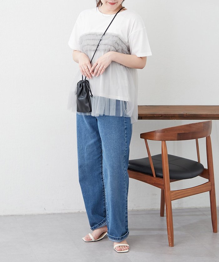 ナイスクラップ NICE CLAUP チュールフリルドッキングTシャツ （CGY） CGY