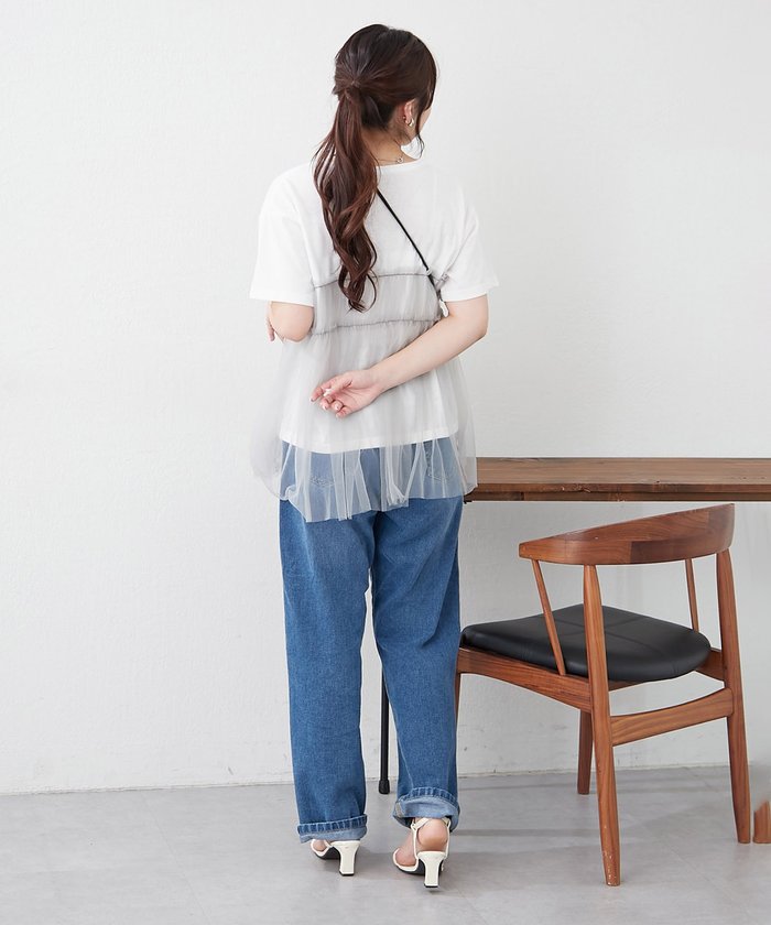 ナイスクラップ NICE CLAUP チュールフリルドッキングTシャツ （CGY） CGY