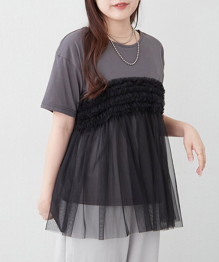 ナイスクラップ NICE CLAUP チュールフリルドッキングTシャツ （CGY） CGY