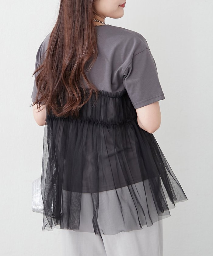 ナイスクラップ NICE CLAUP チュールフリルドッキングTシャツ （CGY） CGY