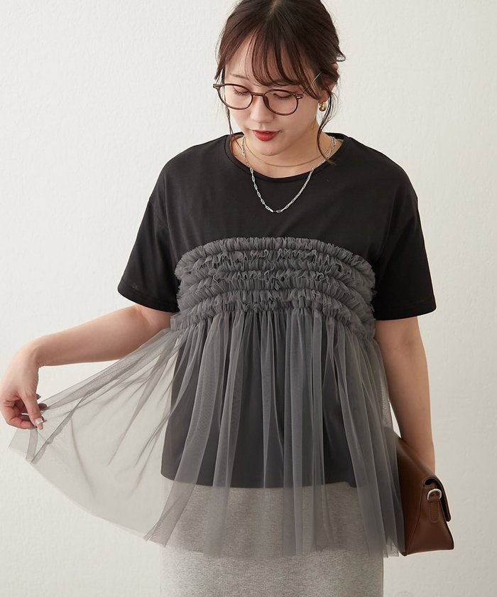 ナイスクラップ NICE CLAUP チュールフリルドッキングTシャツ （CGY） CGY