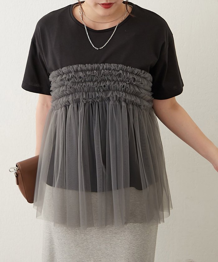 ナイスクラップ NICE CLAUP チュールフリルドッキングTシャツ （CGY） CGY