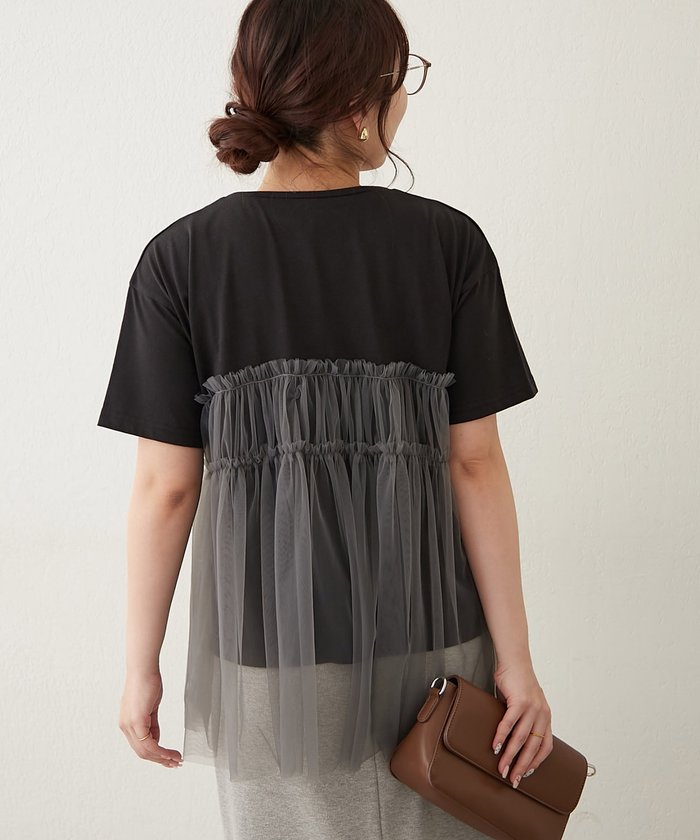 ナイスクラップ NICE CLAUP チュールフリルドッキングTシャツ （CGY） CGY