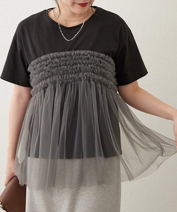 ナイスクラップ NICE CLAUP チュールフリルドッキングTシャツ （CGY） CGY