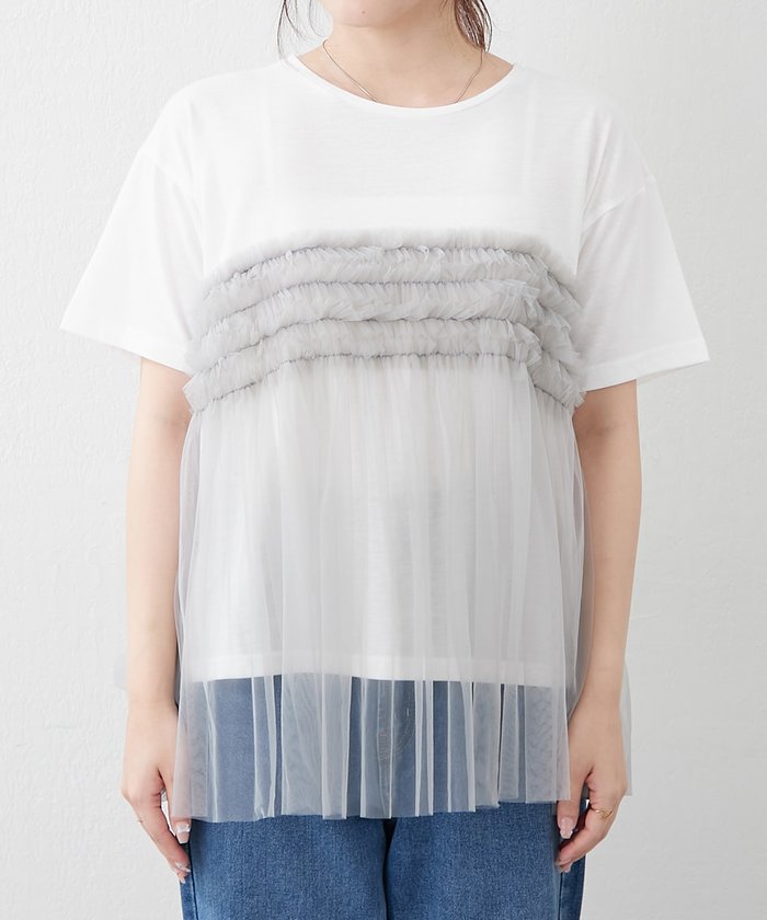 ナイスクラップ NICE CLAUP チュールフリルドッキングTシャツ （CGY） CGY