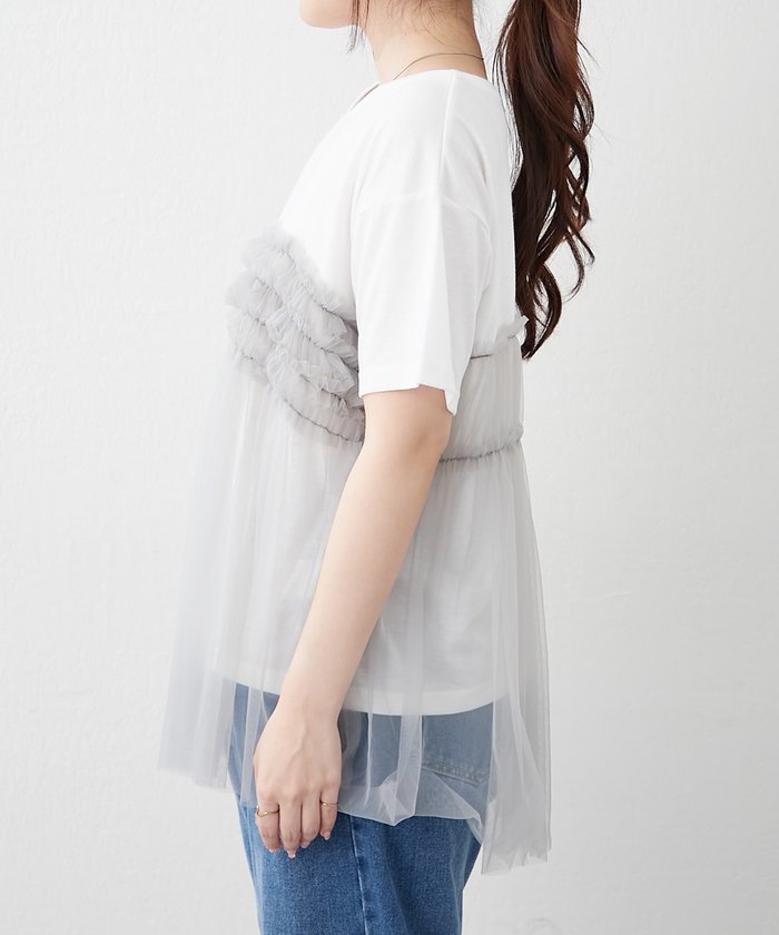 ナイスクラップ NICE CLAUP チュールフリルドッキングTシャツ （CGY） CGY