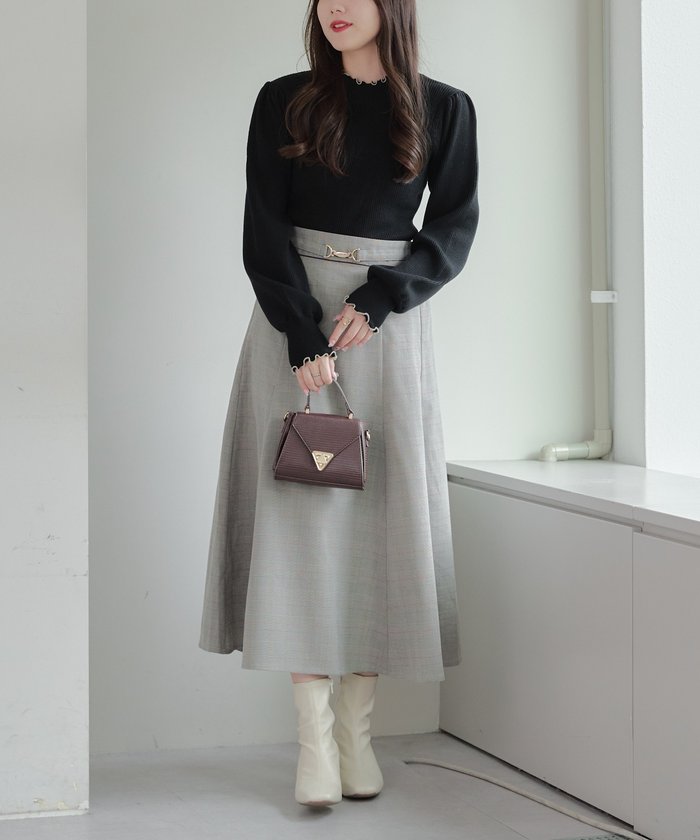ナイスクラップ NICE CLAUP 配色メローパワショルリブニット （BRD） BRD