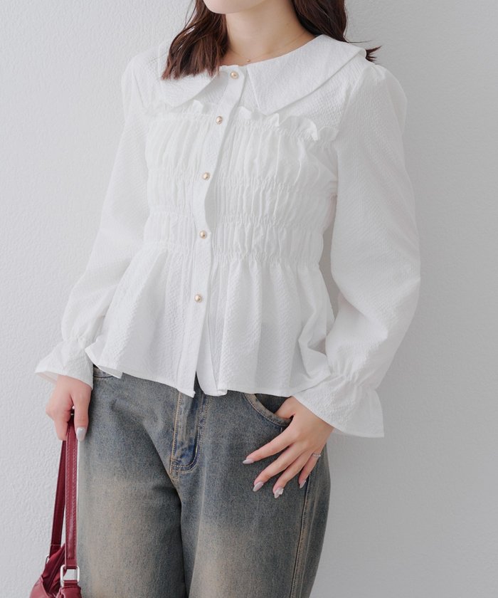 ナイスクラップ NICE CLAUP シャーリング衿付BL （BK） BK