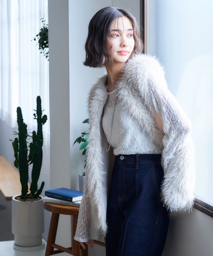 ナイスクラップ NICE CLAUP 【nane】ラメファーベスト （CGY） CGY