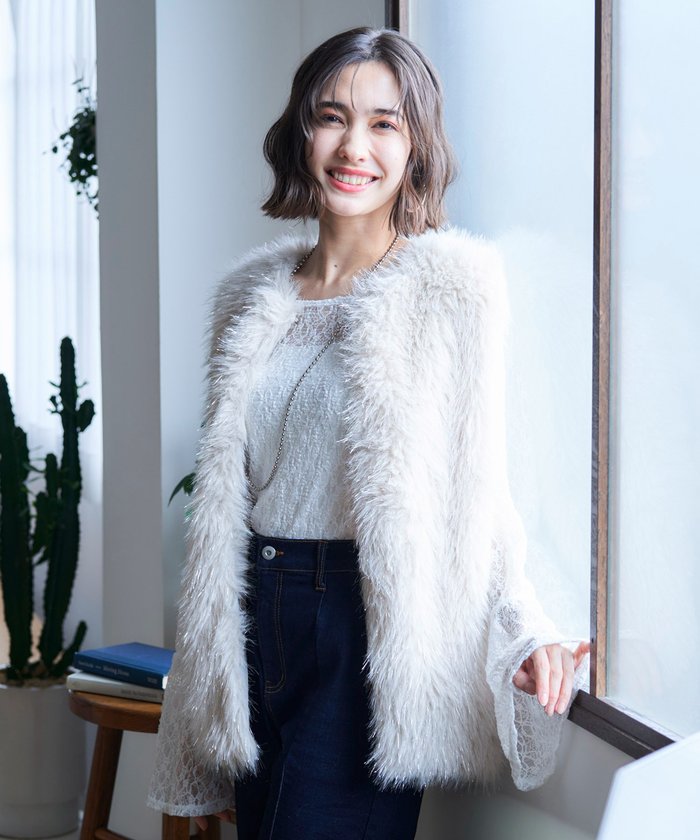 ナイスクラップ NICE CLAUP 【nane】ラメファーベスト （CGY） CGY