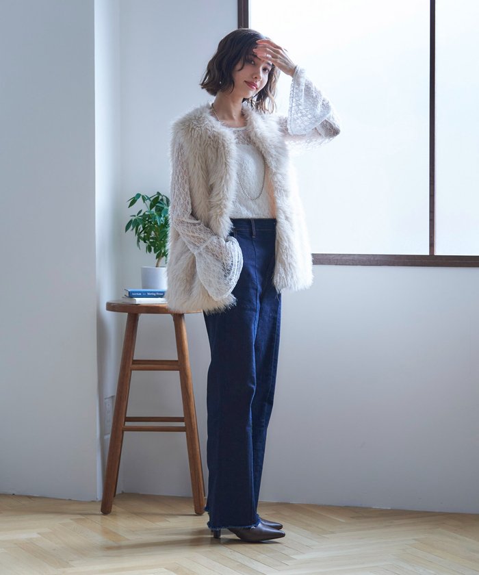 ナイスクラップ NICE CLAUP 【nane】ラメファーベスト （CGY） CGY