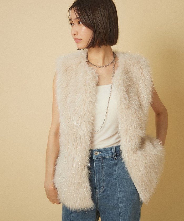 ナイスクラップ NICE CLAUP 【nane】ラメファーベスト （CGY） CGY