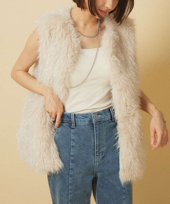 ナイスクラップ NICE CLAUP 【nane】ラメファーベスト （CGY） CGY