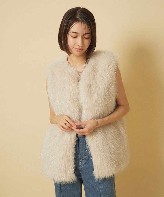 ナイスクラップ NICE CLAUP 【nane】ラメファーベスト （CGY） CGY