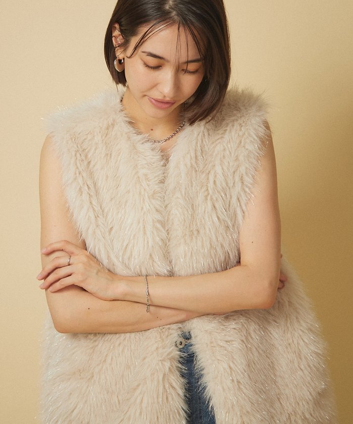 ナイスクラップ NICE CLAUP 【nane】ラメファーベスト （CGY） CGY