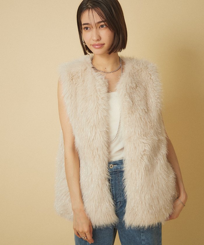 ナイスクラップ NICE CLAUP 【nane】ラメファーベスト （CGY） CGY