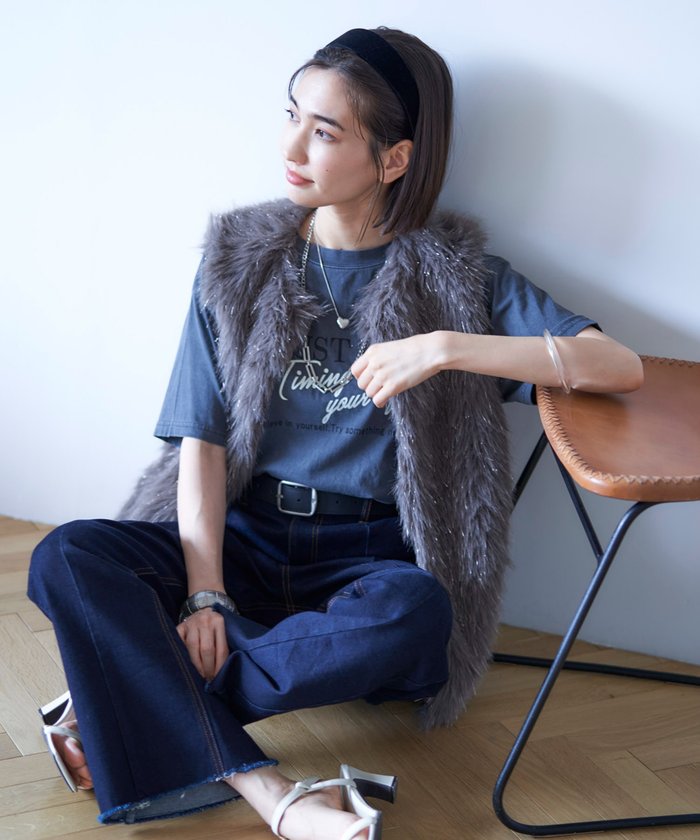 ナイスクラップ NICE CLAUP 【nane】ラメファーベスト （CGY） CGY