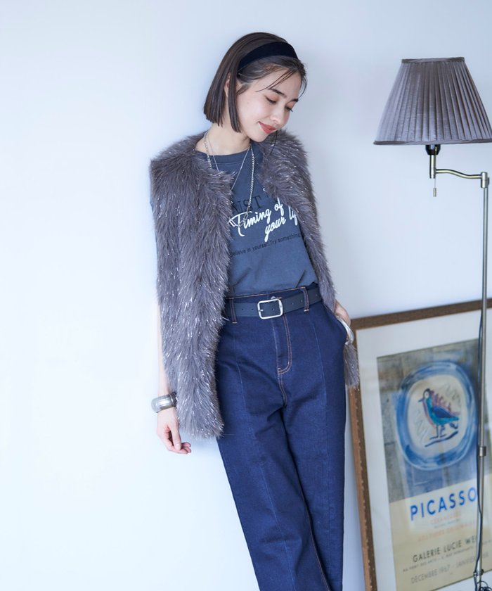 ナイスクラップ NICE CLAUP 【nane】ラメファーベスト （CGY） CGY